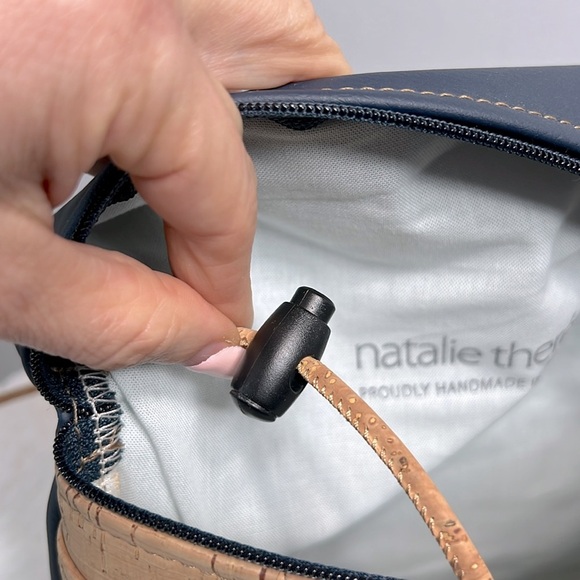 Natalie Therese Genuine Cork with Faux Navy Leather Medium Crossbody NWT - Picture 7 of 11